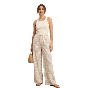 Damson Madder Floral Stripe Wide Leg Pants Cotton Pink Blue SS24 DM-0163 Sz 10